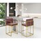 Iconic Home Gertrude Bar Stool or Counter Stool Chair PU Leather Upholstered Square Arm Design Architectural Goldtone Solid Metal